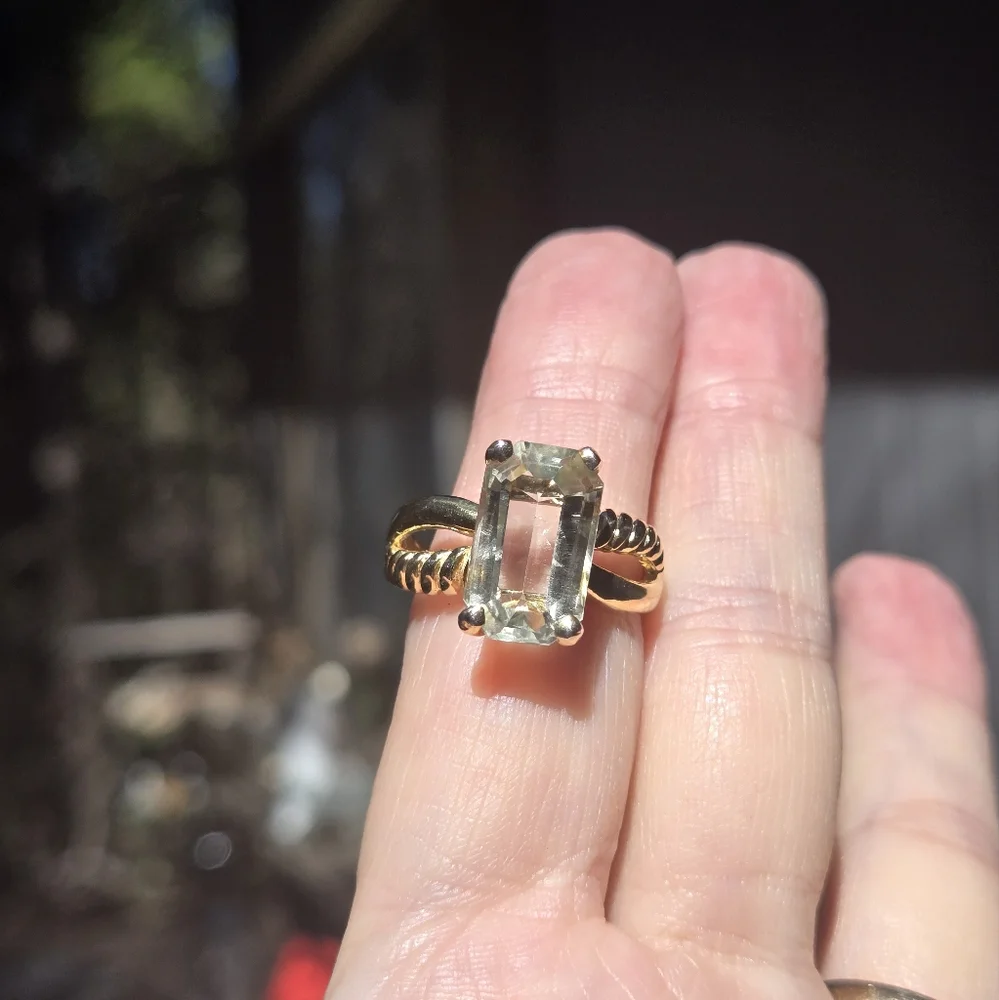 Green Amethyst 8k emerald cut sterling & gold ring sz9 - Picture 4 of 11